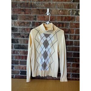 Liz & Co Yellow Argyle sweater Women’s Size:XL Y2K